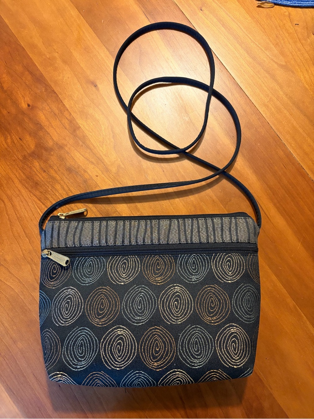 Danny K Black Crossbody Bag with metallic Spiral Stitching